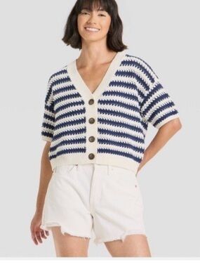 Universal Thread Striped Button-Front Sweater Top
